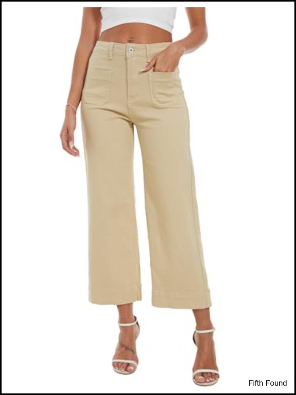 High Waisted Wide Leg Cropped Jeans Stretchy Denim Capri Pants